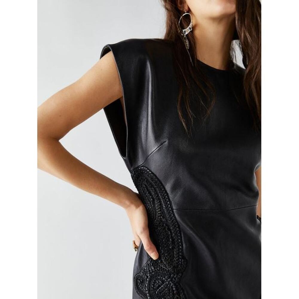 New FREE PEOPLE City Slicker Leather Mini Dress $698 SIZE 10 Black - Picture 2 of 8